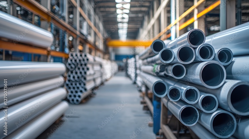 Aufkleber a wide shot of polyethylene pe pipes stacked neatly in an industrial plant, with clean lines and a c