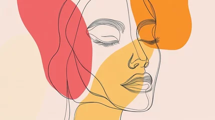 Papier peint photo intissé  International women's day greeting card. Woman face in one continuous line drawing. Abstract female portrait in simple linear style. Vector illustration for 8 march 