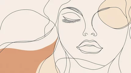 Papier peint photo intissé  International women's day greeting card. Woman face in one continuous line drawing. Abstract female portrait in simple linear style. Vector illustration for 8 march 