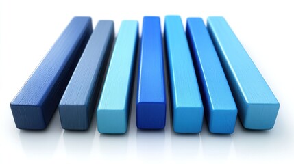 Fototapeta premium Chromatic Arrangement: Blue Wood Blocks in Varied Tones on White Surface