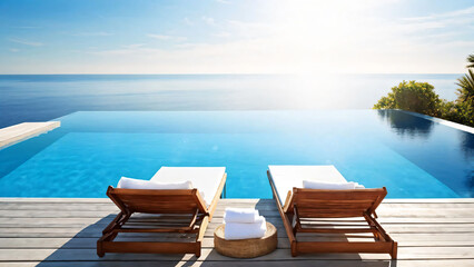 Fototapeta premium Luxury Poolside Towels at Sunset