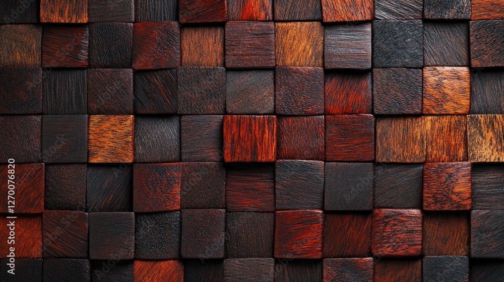 Poster intricate interwoven wooden texture, featuring dark brown and reddish-brown blocks, creating a visua