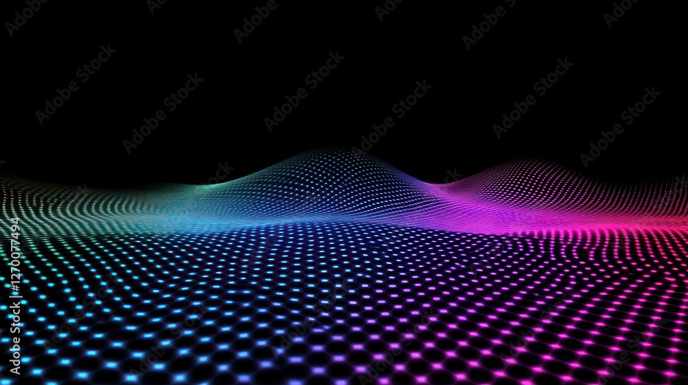 Poster abstract rainbow waves background with glowing dots and gradient colors