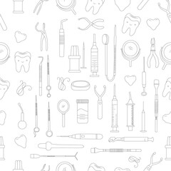 Seamless Pattern with Dental Icons. Vector set of design templates and elements for Dental. Seamless patterns with linear icons related to Dental.