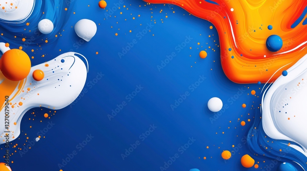 Poster dynamic abstract background with spheres and swirling liquid elements