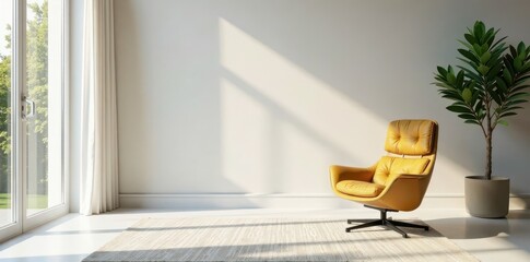 Sleek chair in bright minimalist living room Abundant natural light , interior design, white