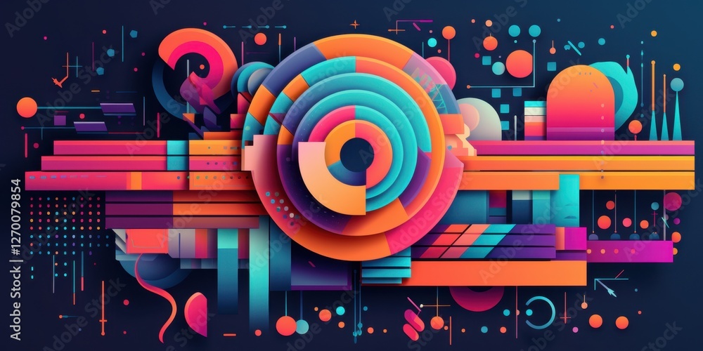Aufkleber vibrant geometric abstract art featuring circular forms and dynamic color combinations