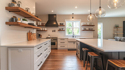 A large kitchen with white cabinets and a white countertop