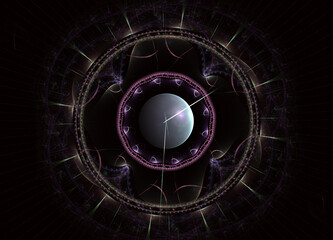Abstract design of steampunk watch, digital fractal artwork.