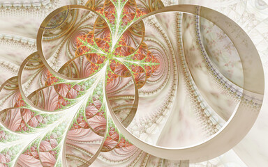 Multicolor beautiful fractal flower on gray background. Computer generated graphics