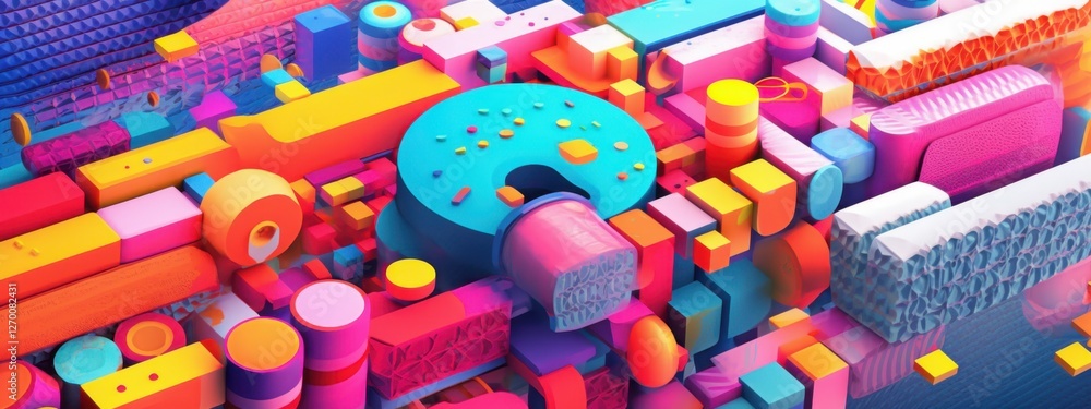Poster vibrant and abstract composition featuring colorful geometric shapes and forms