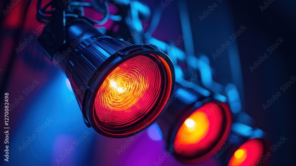 Poster illuminating the stage: red stage lights in action for performance