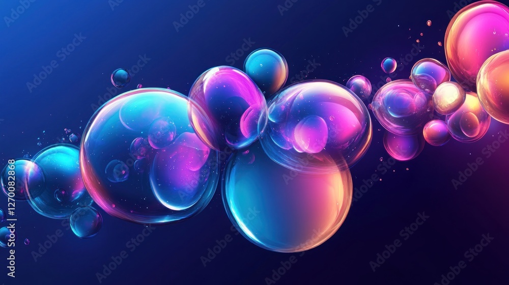 Aufkleber iridescent bubbles floating in deep space with luminous gradient colors