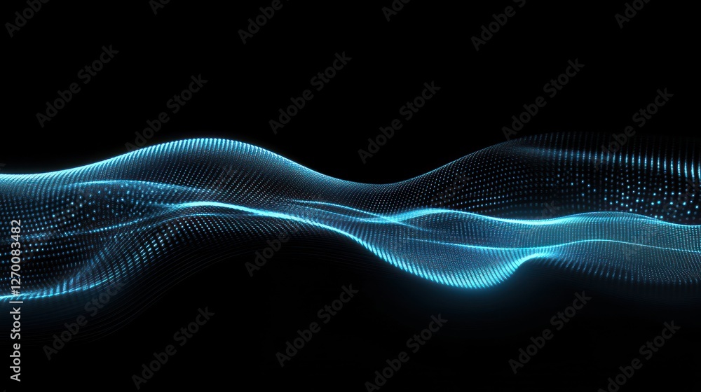 Poster abstract digital waveform: flowing data stream on black background