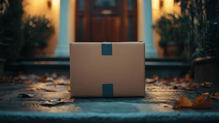Box Delivery on Steps in Autumn Evening