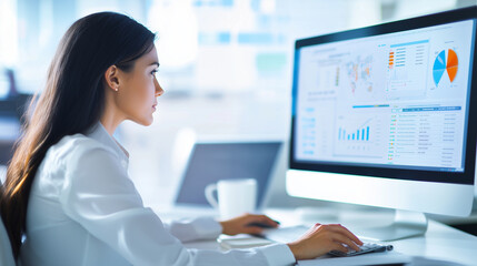 Modern office analytics workspace with dynamic data dashboard