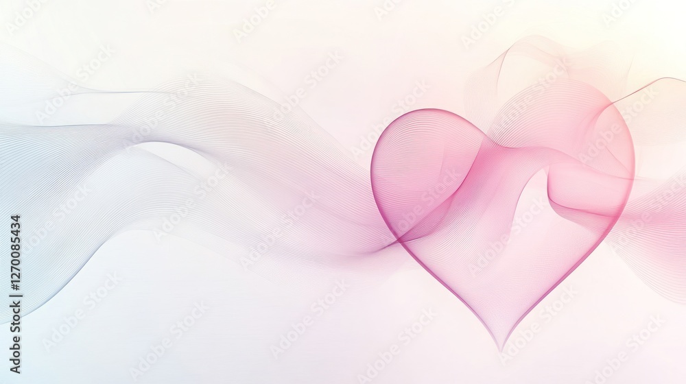 Poster abstract heart shape with flowing lines on a pastel gradient background