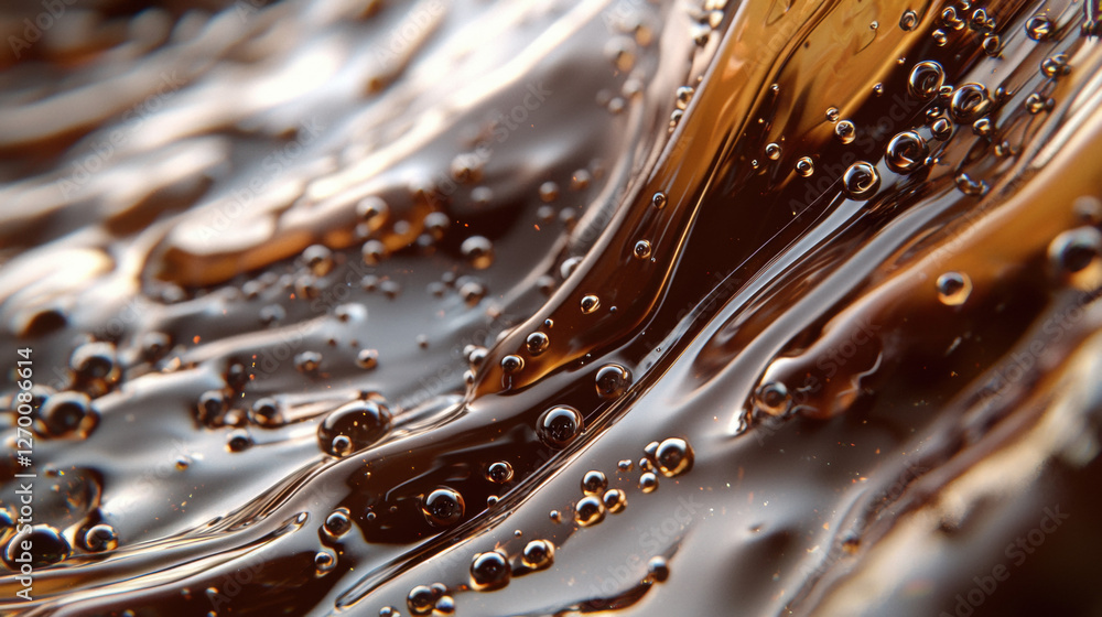 Poster water drops on a glass surface with metallic patterns and waves, featuring a blue and gold design, c