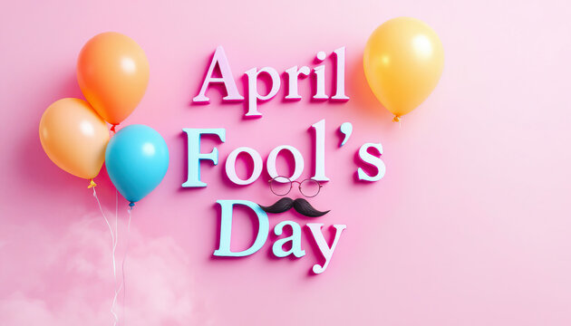 Playful balloons and fake mustache on pink background celebrating april fool's day concept - Powered by Adobe