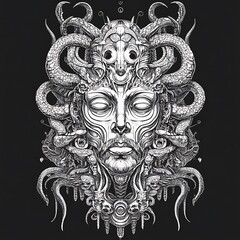 Fototapeta premium Mystical creature portrait, surreal art, ornate design, possible use as wall art, poster, print