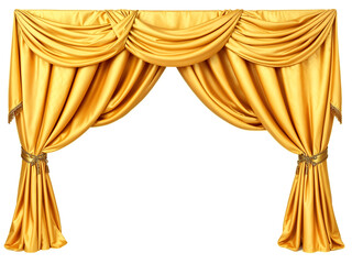 Golden theater curtains with elegant draping, perfect for stage backgrounds and classical themes. Generative AI