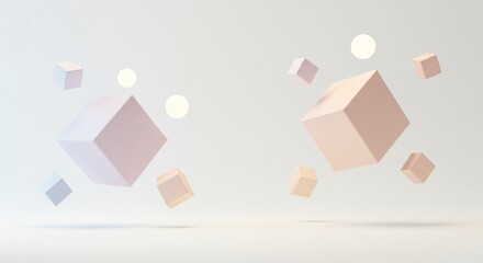 Minimalist 3D floating cubes with soft shadows and gradient lighting