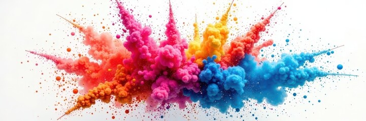 Fototapeta premium Vibrant powder cloud bursts, colorful explosion on pure white , color, art