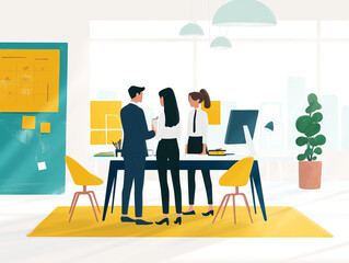 Team of professionals collaborating enthusiastically in modern office