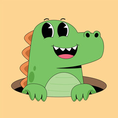 Obraz premium Cute dinosaur come from hole cartoon