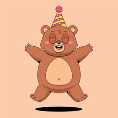 Cute bear with birthday hat cartoon