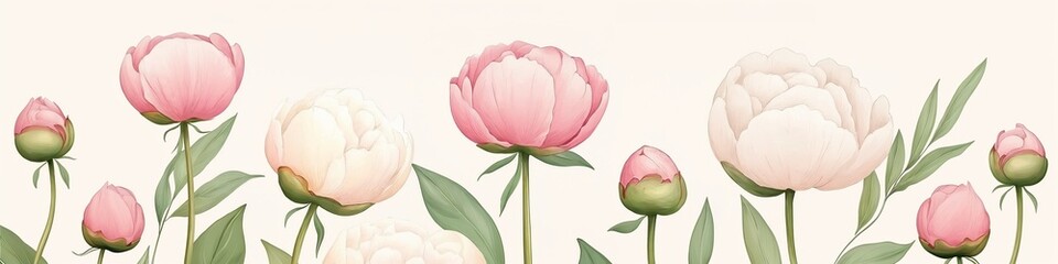 Soft Watercolor Pink Peonies on Cream Background – Ideal for Wedding Stationery, Greeting Cards, and Elegant Designs