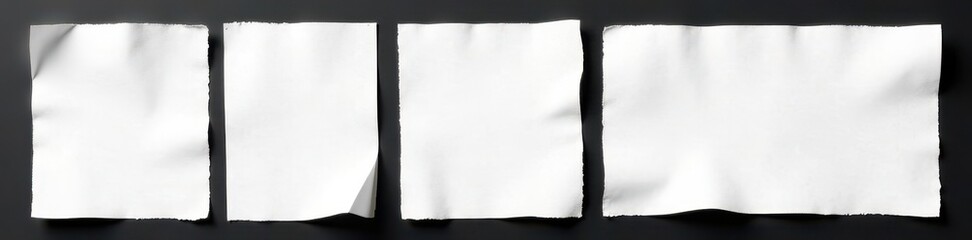 Obraz premium Wrinkled white paper poster set, glued, isolated Black background , element, blank