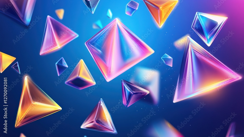 Aufkleber iridescent pyramids abstract background with neon gradient lighting