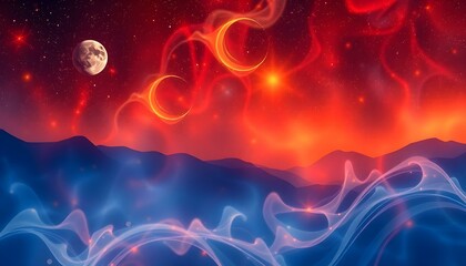 Fototapeta premium Abstract Cosmic Landscape: Red and Blue Celestial Dreamscape