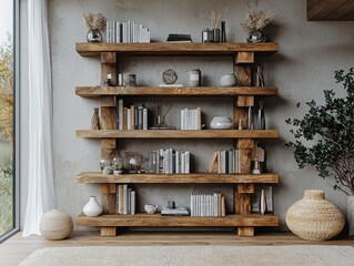 Fototapeta premium Stylish Modern Bookshelf Mockup in Contemporary Interior Aesthetic Design