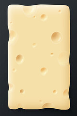 A piece of swiss cheese cross section on cement texture vertical background graphic illustration.