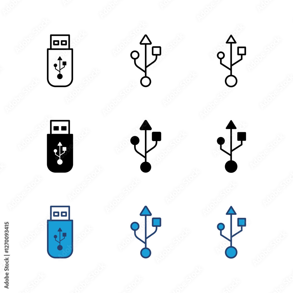Poster usb icon set. flash disk icon vector
