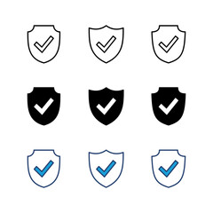 Shield check mark  icon set. Protection approve sign. Safe icon vector