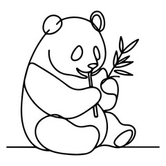 Fototapeta premium Line drawing of panda eating bamboo on white background