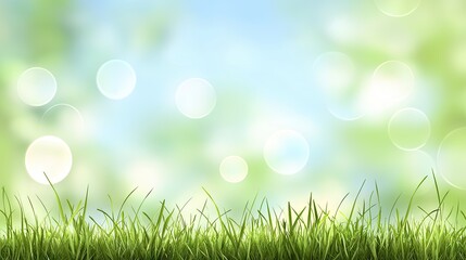 Obraz premium Spring grass, bokeh background, nature scene, website banner