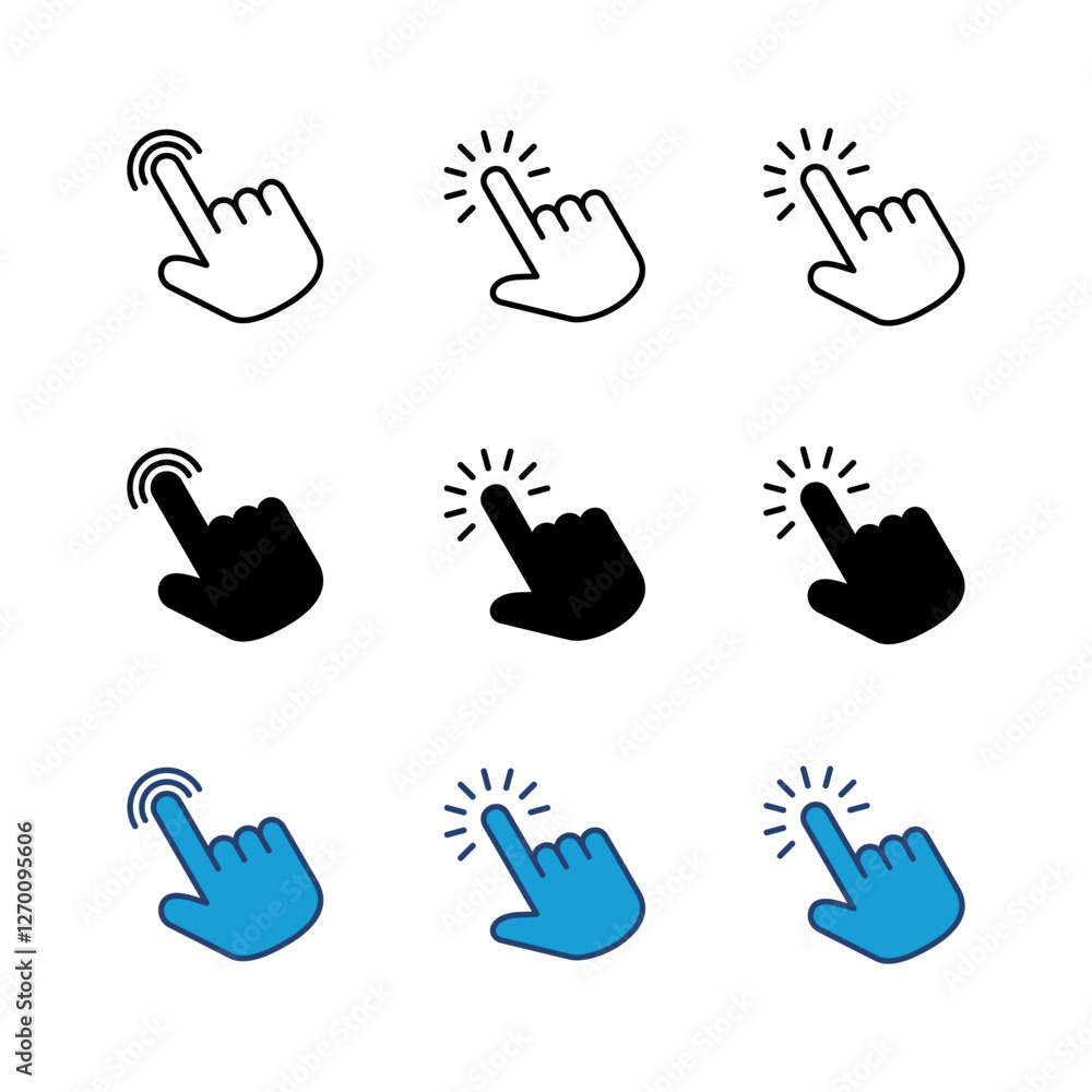 Poster hand cursor icon set. click icon vector. hand click. pointer