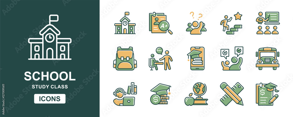 Aufkleber education school icon set online classroom lecture student study learning success achievement school