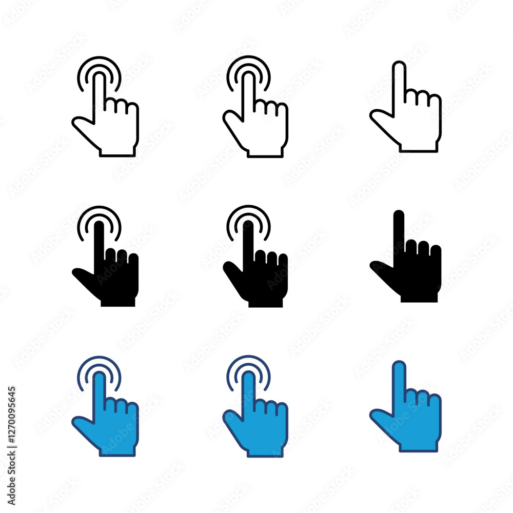 Poster hand click icon set. pointer icon vector. hand cursor icon vector