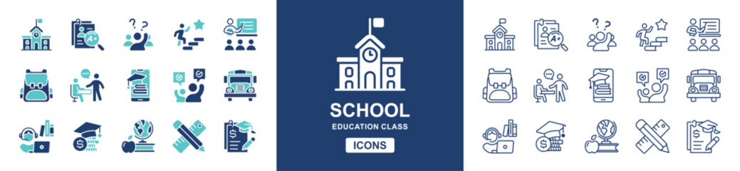 school icon set education online classroom lecture student study learning success achievement school signs vector line illustration