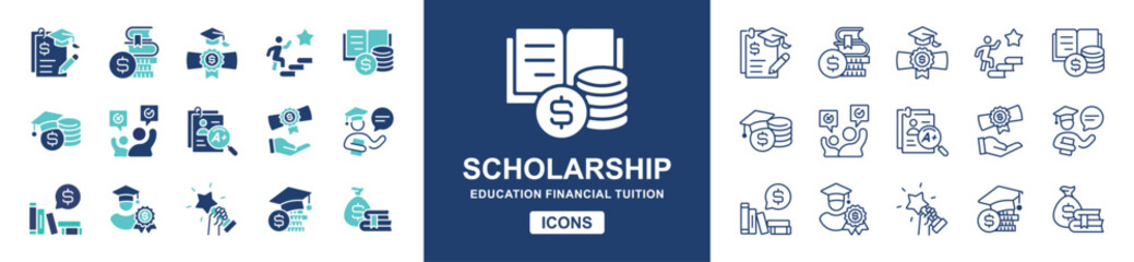 scholarship school tuition icon set education support university college cost financial loan student graduation study money tuition signs vector illustration