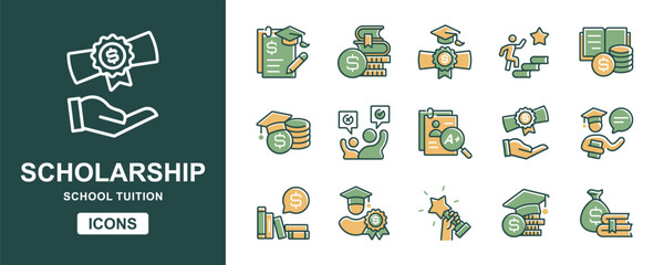 Fototapeta premium education scholarship school tuition icon set university college cost financial loan success student graduation money tuition signs vector illustration for web and app