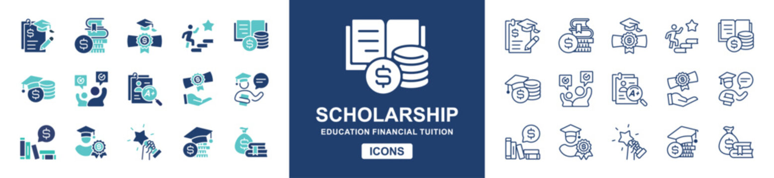 scholarship school tuition icon set education support university college cost financial loan student graduation study money tuition signs vector illustration