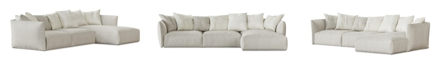 White sofa set isolated on transparent background. 3D render. 3D illustration.
