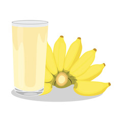 Vector illustration of banana smootie in cartoon flat style. Healthy banana tropical juice. Organic product for detoxification. Vegetarian food dieting.