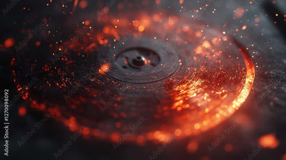Poster abstract circular object glowing with fiery particles and intense heat